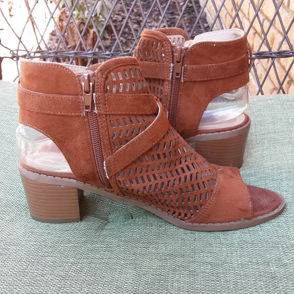 Diba London Faux Suede Laser Cut Open Toe Heel Bootie.